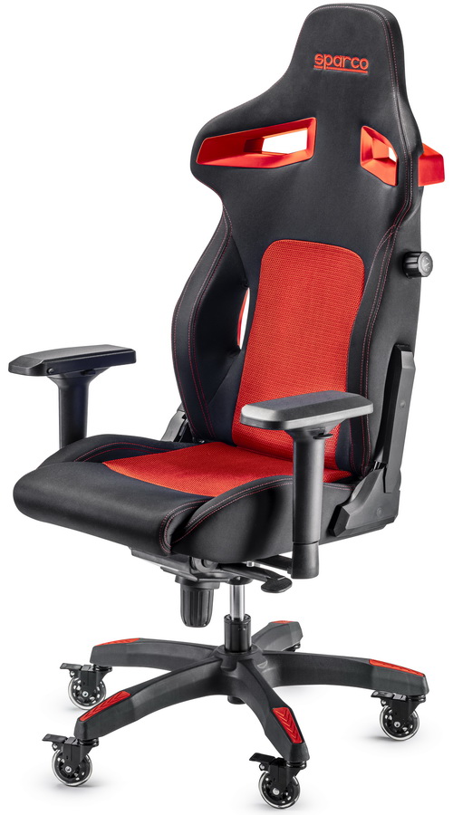 SPARCO Кресло игровое STINT, компьютерное, обивка ткань, черное c красным.