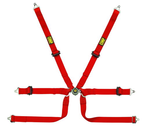 OMP 0206B HSL Ремни безопасности для автоспорта, 6-и точечные, 2+2+2, красные, FIA, HANS