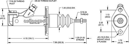 WILWOOD Главный компактный тормозной цилиндр GS, 1/2" дюйма( объём 0,24 in³), алюминий черный