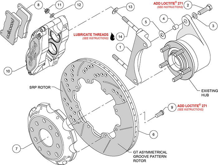 WILWOOD SUBARU IMPREZA WRX 2003- Тормозная система, перед, 4 поршня, диск 305 мм нас/перф, красный 