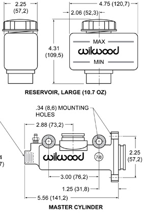 WILWOOD Тормозной цилиндр с бачком, диаметр поршня  7/8" дюйма ( 22,22мм )
