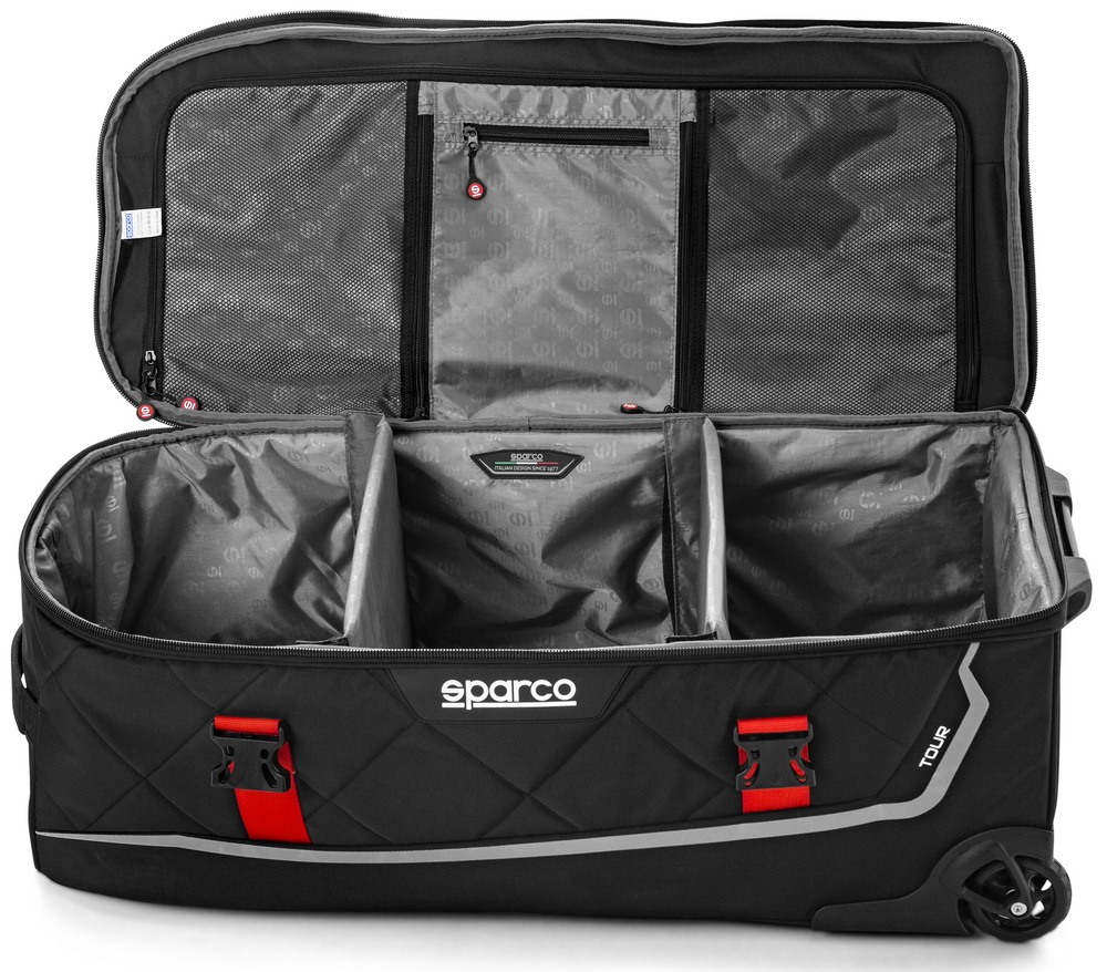 SPARCO TOUR Сумка с выдвижной ручкой на колёсах, черная с красным