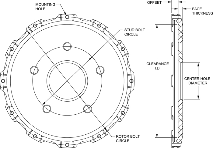 WILWOOD Ступица тормозного ротора, Fix.mount Short Offset, креп.12 x 8.75, алюминий,черный