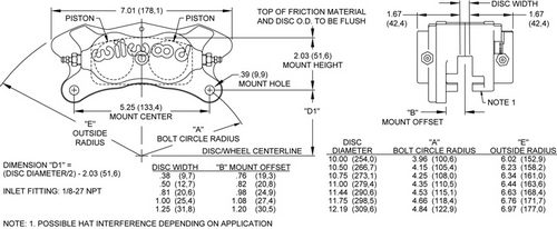 WILWOOD Суппорт тормозной Billet Dynalite Side Inlet, 4 поршня, диск 1,25, поршни 1,75/1,75, черный