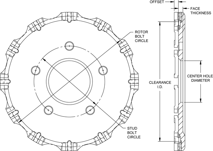 WILWOOD Ступица тормозного ротора, Dynamic Bobbin mount Short Offset,креп.12 x 8.75, алюминий,черный