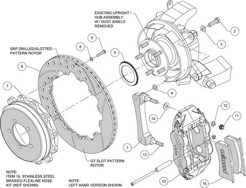 WILWOOD SUBARU IMPREZA GH/GR 08-12 Тормозная система, зад, 4 поршня, диск 327мм с насечками, черный