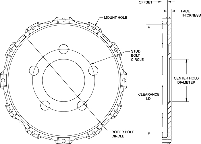WILWOOD 170-14683 Ступица торм. ротора, Fix. mount Short Offset, креп.12 x 8.75, алюминий,черный