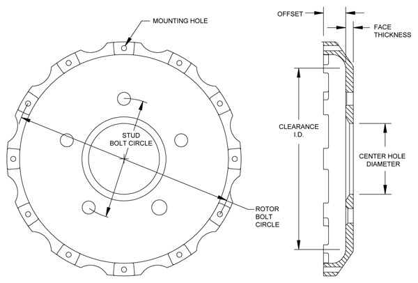 WILWOOD 170-6223 Ступица тормозного ротора, Fix. mount Short Offset, креп.12 x 8.75, алюминий,черный