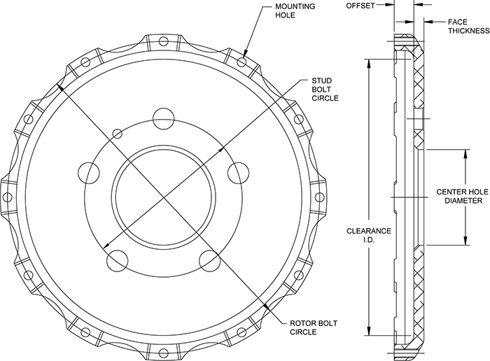 WILWOOD 170-14484 Ступица торм. ротора, Fix. mount Short Offset, креп.12 x 8.75, алюминий,черный