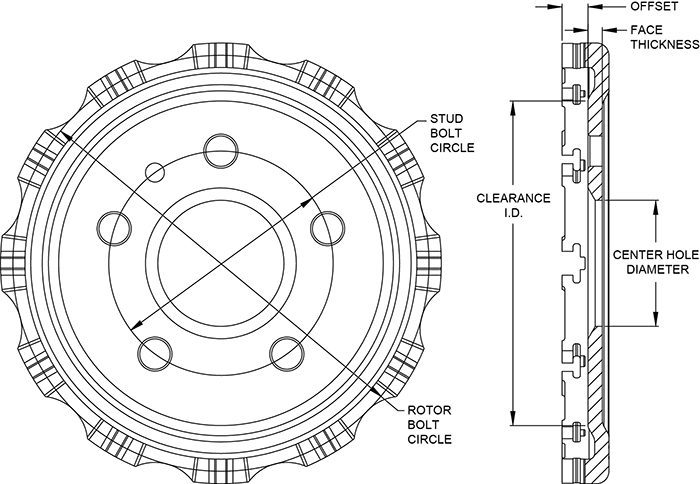 WILWOOD Ступица тормозного ротора, Dynamic mount Straight Bell, креп.12 x 8.75, алюминий