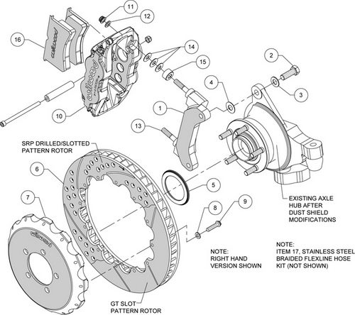 WILWOOD SUBARU IMPREZA GH/GR 08-12 Тормозная система, перед, 6 поршней, диск 355 мм насечки, черный