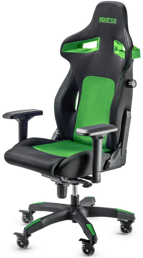 SPARCO Кресло игровое STINT, компьютерное, обивка ткань, черное c зелёным.