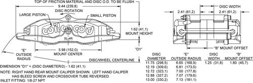 WILWOOD Суппорт Billet Superlite 4R ST R, 4 поршня TL, диск 1,25, поршни 1,88/1,62, черный, левый