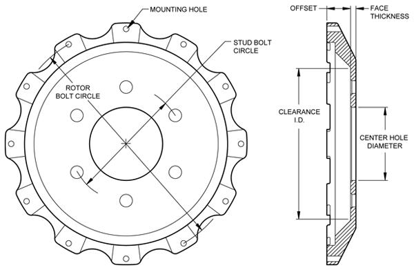 WILWOOD 170-8960 Ступица тормозного ротора, Fix. mount Standard, креп.12 x 10.75, алюминий,черный