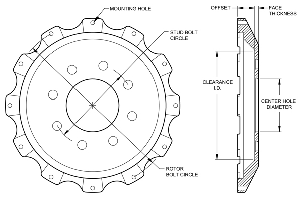 WILWOOD 170-8878 Ступица тормозного ротора, Fix. mount Standard, креп.12 x 10.75, алюминий,черный