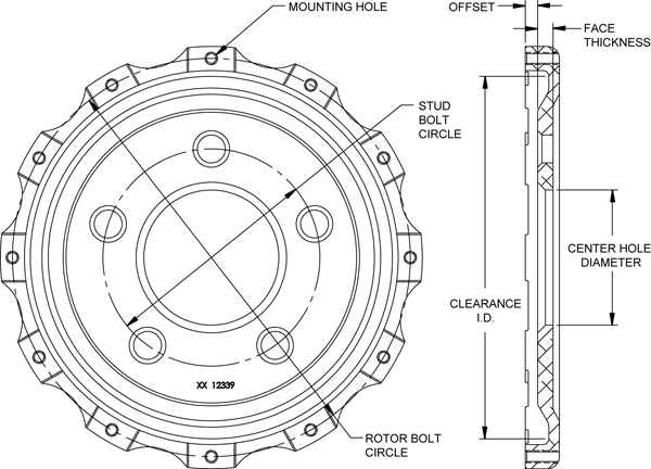 WILWOOD 170-12471 Ступица торм. ротора, Fix. mount Short Offset, креп.12 x 8.75, алюминий,черный