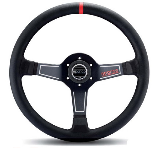 SPARCO L575 NERO Руль кожаный, чёрный с красным, круглый хват, вылет 63 мм, диаметр 350 мм