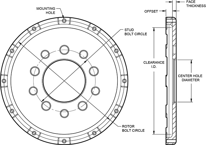 WILWOOD Ступица тормозного ротора, Fix. mount Short Offset, креп.12 x 8.75, алюминий,черный