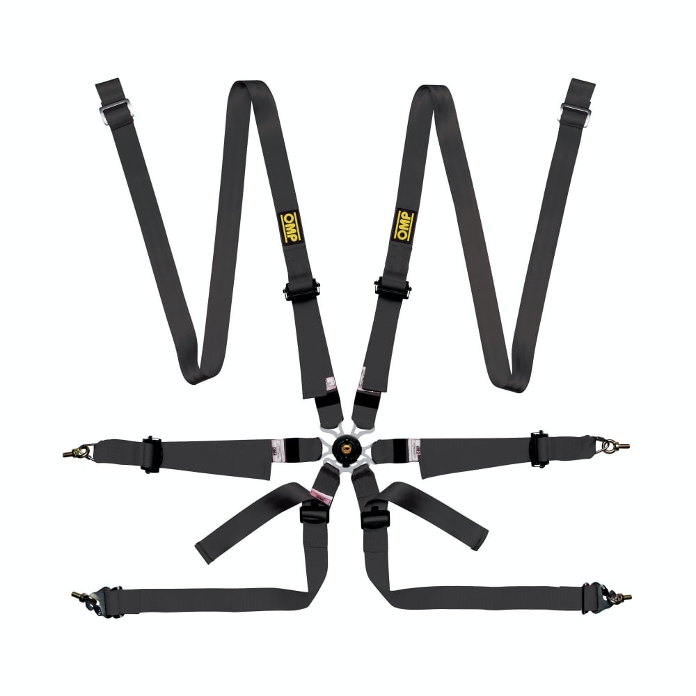 OMP ONE 2 VERSA Ремни безопасности для автоспорта, 6-и точечные, 2+2+2, черные, FIA 8853-2016, HANS