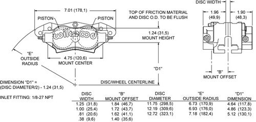 WILWOOD Суппорт тормозной Billet Narrow Dynalite R, 4 поршня, диск 0,81, поршни 1,75/1,75, серый