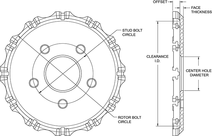 WILWOOD Ступица тормозного ротора, Dynamic mount Short Offset, креп.12 x 8.75, алюминий