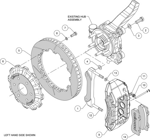 WILWOOD FORD F150 2010- Тормозная система, перед, 6 поршней, диск 394 мм насечки, красный