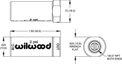 WILWOOD Клапан поддержки давления 2 PSi, синий с фитингами WILWOOD Клапан поддержки давления 2 PSi, синий с фитингами
